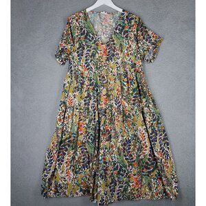 Jodifl Maxi Dress Women's Large Floral Tropical Button Front Flowy Boho Summer